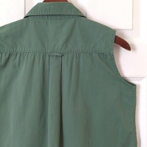 Basic Editions 90's Vintage Classic Sleeveless Button Down Tank Top Sage Green S - Picture 9 of 9